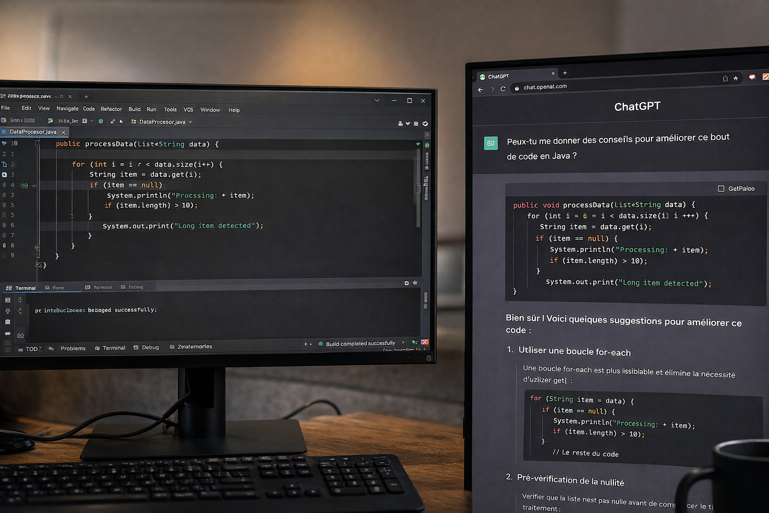 ChatGPT dans un browser à côté de JetBrains