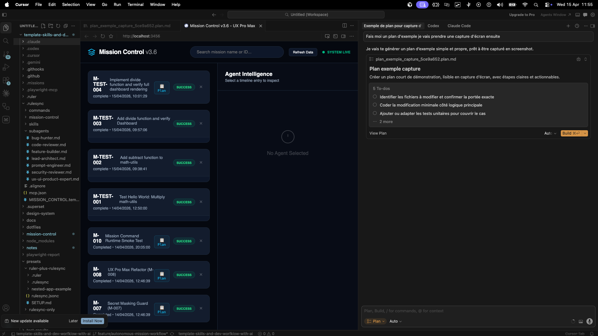 Cursor avec mode plan actif et browser intégré